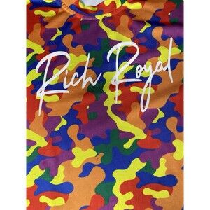 RICH ROYAL T-Shirt Camo Vinyl Logo Short Sleeve Pullover Bright Mens M Rainbow